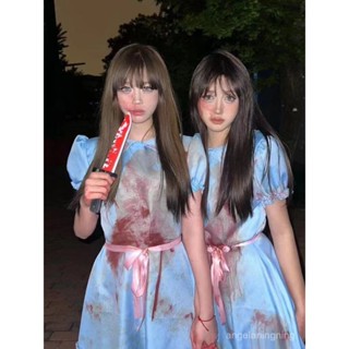 熱賣💖萬聖節cos服閃靈cos雙胞胎女孩cosplay連衣裙萬聖節恐怖血腥服裝 PG19