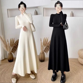 【臺灣出貨】美式 性感夜店洋裝 收腰顯瘦針織連衣裙高階感配大衣內搭毛衣A字長裙 低胸洋裝 小禮服 聚會派對 尾牙穿搭