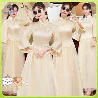🎉結婚新品🎉伴娘服 2024新款中式復古中國風平時可穿仙氣質高階感禮服裙 婚禮禮服 姐妹服裝 拍照 優雅收腰洋裝 溫柔伴
