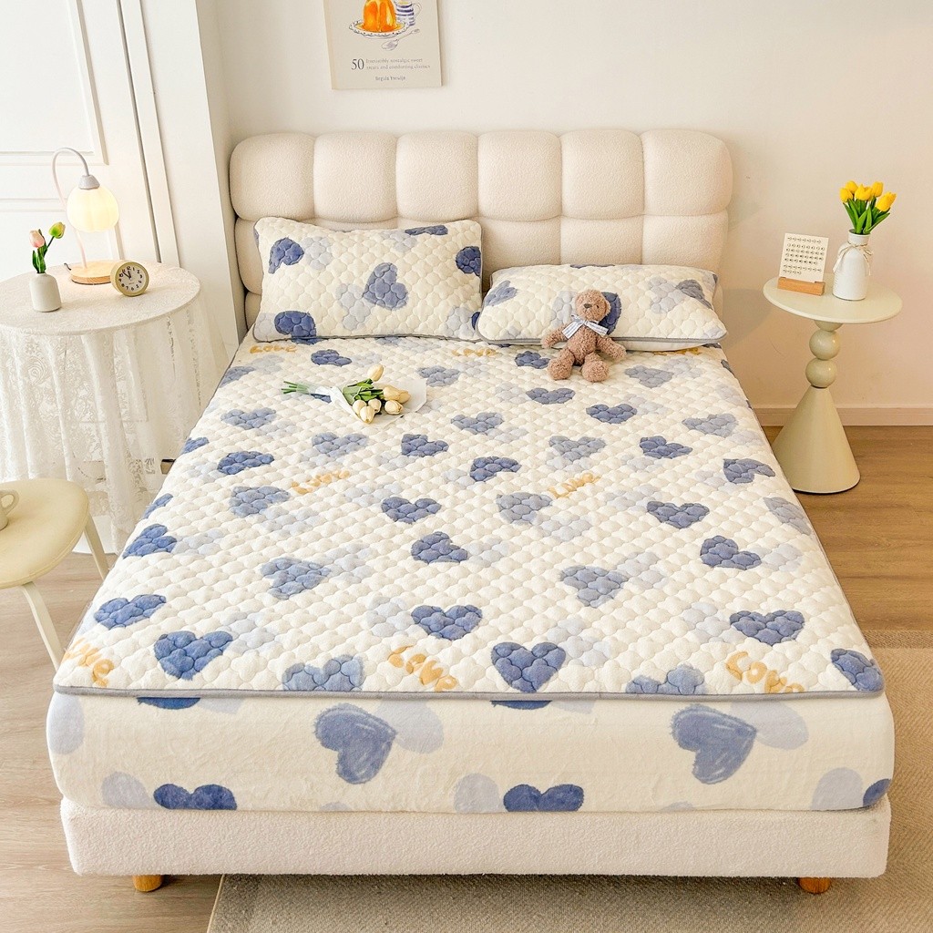 免運出貨✨新款田園風牛奶絨鋪棉床包三件組法蘭絨床罩 柔軟舒適 有鬆緊帶床笠 無靜電 標準雙人/雙人加大床包組 枕頭套組