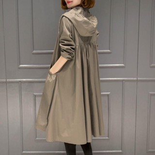 【Sweet Oversize】有裡布2024春季新款韓版休閒女士中長款過膝風衣外套寬鬆大碼外衣