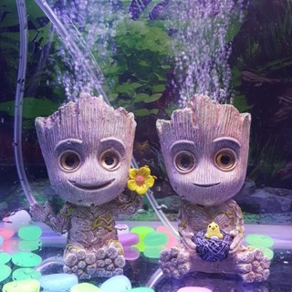 水族箱造景配件 樹脂增氧氣動魚缸裝飾 格魯特樹人 銀河護衛隊 水族箱佈景 魚缸造景 裝飾 增氧裝飾 氣泡石 打氧擺件 H
