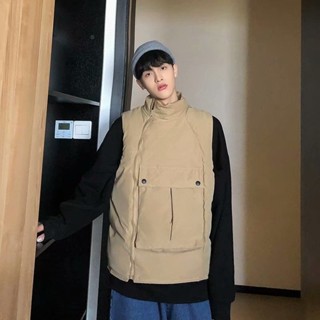 YLIE 羽絨服馬甲 馬甲背心 羽絨背心冬季保暖背心馬甲男青年外套工裝棉坎肩外穿加厚馬夾無袖棉衣潮流
