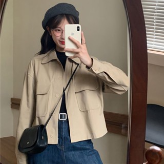 coco小姐✨長袖 工裝 外套女 薄款 春裝 新款 韓版 休閒 夾剋 寬鬆 百搭 短款 上衣