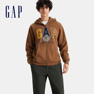 Gap 男裝 Logo刺繡刷毛連帽外套 碳素軟磨系列-棕色(676203)