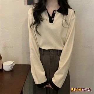 ✨優選大碼✨polo領T恤300斤胖mm大碼Polo領休閒上衣女秋季寬鬆顯瘦長袖翻領打底衫女 圓圓