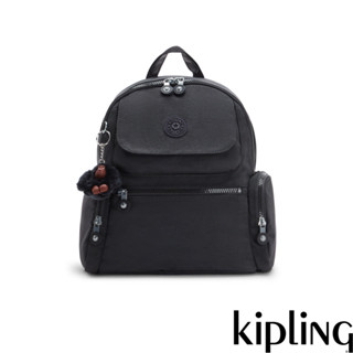 kipling 率性曜石黑多口袋拉鍊後揹包-matta