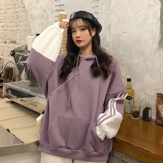 GALA衣櫥 秋冬季衛衣女韓版潮寬鬆新款學生拚色連帽加絨外套女學院風長袖女