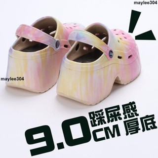 🎐🎐🎐特惠新品 9cm高跟包頭涼拖鞋厚底沙灘鞋增高學生外穿海邊踩屎感洞洞鞋韓版