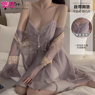 😘悠悠🎀情趣內衣情趣睡衣 新款大尺碼性感低胸蝴蝶可拆卸帶胸墊網紗透視露背吊帶睡裙家居服套裝 角色扮演制服誘惑 束腰顯
