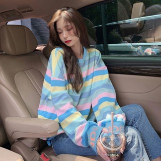 大尺碼上衣 大碼女裝條紋衛衣秋季2023新款小眾設計感慵懶風寬松長袖上衣外套 長袖衛衣 寬鬆衛衣