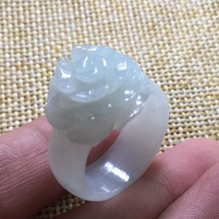 戒指 天然貨翡翠牡丹花戒指男女款環戒面形情侶雕花玉石玫瑰花指