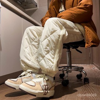 大尺碼羽絨褲 哈爾濱過冬東北零下40度褲子男女款米白色束腳羽絨褲防寒風滑雪褲 刷毛加絨 防寒 棉褲1031 KM3R