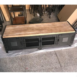 『One home』電視櫃 置物櫃 收納櫃 美式複古工業鐵藝實木電視櫃置物架客廳展示櫃儲物櫃做舊地櫃矮櫃