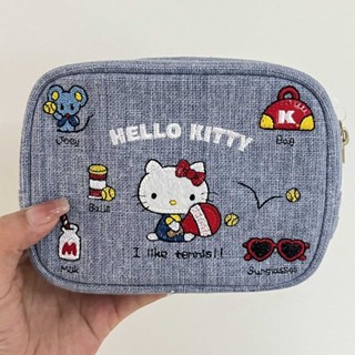 Kitty零錢包✨ 牛仔刺繡Kitty貓化妝包百搭大容量口紅耳機收納包便攜零錢包