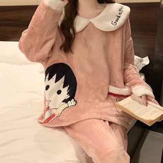 冬季 居家服 睡衣 珊瑚絨加厚睡衣女秋冬季保暖長袖卡通新款法蘭絨套裝宿舍居家服