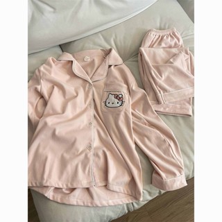韓國新品 |可愛HelloKitty德絨睡衣女秋冬季加絨加厚ins日系卡通家居服套裝居家服 家居服 情侶睡衣 女生睡衣