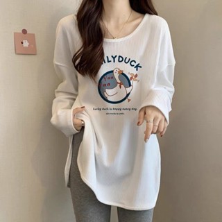 🔥cc精品小屋 大碼T恤 白色長袖t恤女裝秋季新款2024年寬鬆中長款打底衫設計感內搭上衣