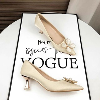 【GL SHOES】細跟高跟鞋 百搭配裙子 韓式法式高跟鞋法式小眾白色婚鞋高階感2024年新款禮服宴會主婚紗高跟鞋結婚新