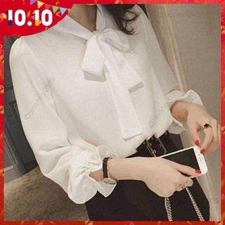 【2025新款】 大尺碼襯衫女士 S-4XL 秋季新款 韓版大尺碼襯衫蝴蝶結公主袖百搭雪紡上衣抽繩襯衫女