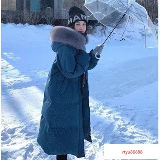 【唯家】真白鴨絨羽絨服女中長款2022冬季新款大毛領韓版過膝加厚顯瘦外套