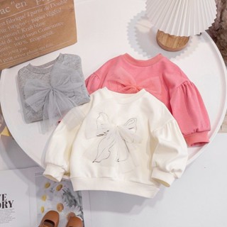 🎀biubiu童裝🎀女童新款春裝洋氣可愛網紗蝴蝶結套頭衛衣兒童女寶寶春秋上衣