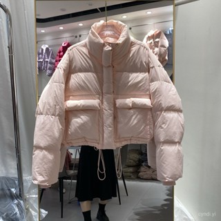 羽絨外套 2024年新款羽絨服女短版韓版時尚立領加厚白鴨絨麵包服小個子外套 防寒 保暖羽絨服 白鴨絨外套女生1122 L