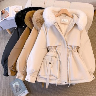 韓版高質量🍂加絨加厚加大碼派克服女 可拆卸毛領 加絨加厚毛毛大衣外套 冬季寬鬆保暖棉服 設計時尚款保暖外套 中長款外套