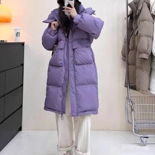 羽絨外套 2024年冬季新款羽絨服女中長版韓版寬鬆過膝白鴨絨麵包服外套 防寒 保暖羽絨服 白鴨絨外套女生1123 LO3