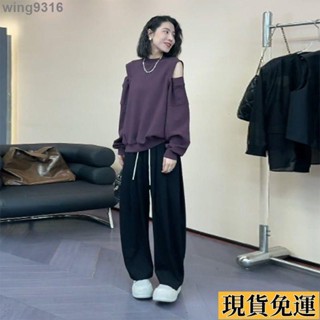 🌸臺灣限時低價🌸 早秋裝大尺碼歐貨寬鬆衛衣女設計感露肩小眾ins超火上衣服潮寬鬆上衣