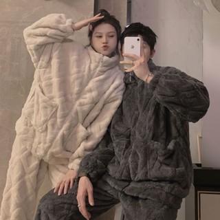 冬天睡衣 🌈睡衣情侶款男睡衣冬季加厚珊瑚絨套裝冬天寬松大碼法蘭絨女家居服 冬天睡衣 冬季睡衣 秋冬睡衣 法蘭絨睡衣