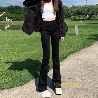 特價📣女生衣著 黑色加絨微喇叭牛仔褲 包邊秋冬刷毛單寧褲女 新款高腰女褲 顯瘦修身馬蹄喇叭褲 素色百搭牛仔女褲