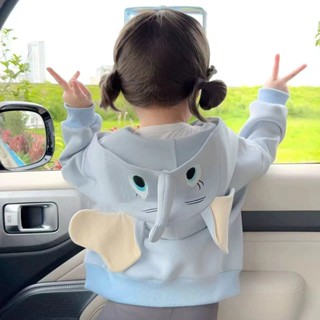 Olliෆ立體小象卡通上衣 女童大學t 帽t 兒童上衣 女童衣服 韓版外套洋氣兒童寶可愛連帽中大童加絨衛衣
