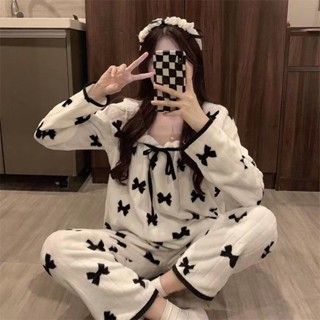 Lam 睡衣睡袍新款珊瑚絨睡衣女秋冬季加厚網紅ins學生法蘭絨可外穿家居服套裝