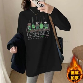 秋季新品🍂大尺碼上衣 長袖T桖100KG可穿 大碼胖mm寬松卡通中長款上衣 保暖德絨半高領打底衫 秋冬氣質長袖t恤上衣
