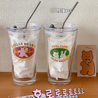 韓式ins玻璃水杯聖誕禮物杯子大容量吸管杯 泡牛奶咖啡杯情侶對杯 保溫杯 小保溫杯 隨行保溫瓶 雙飲保溫杯 保溫杯 水杯