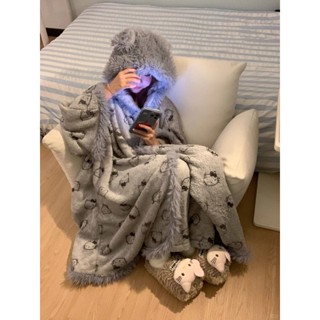 臺灣發貨-甜美HelloKitty灰色鬥篷睡袍冬季加厚睡衣毛毯加絨套裝外穿家居服