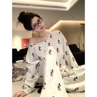 小甜心sweet👙設計感小眾露肩睡衣女款春秋新款秋季長袖長褲米奇家居服套裝