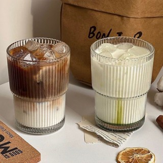 ✨限時搶購☜桃園出貨✨【瘋搶中】北歐風ins豎條紋果汁飲料咖啡杯帶蓋帶吸管玻璃水杯