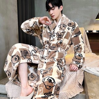 🔥臺灣熱賣🔥美式睡袍男秋冬季睡袍家居服法蘭絨加厚加絨保暖冬天男士睡衣休閒浴袍珊瑚絨 LMJC