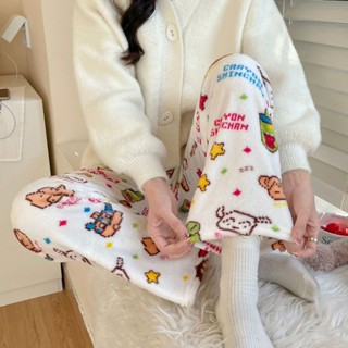 Lam 睡衣 睡褲 法蘭絨睡褲女秋冬款新款純色珊瑚絨加厚仙女暖暖褲冬季家居褲加絨