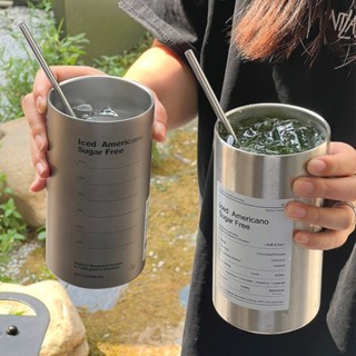 【臺灣發貨】創意304雙層不鏽鋼咖啡杯 便攜高顏值冷飲杯 牛奶杯 飲料杯 果汁杯 隨行夏季創意帶蓋帶吸管保溫杯
