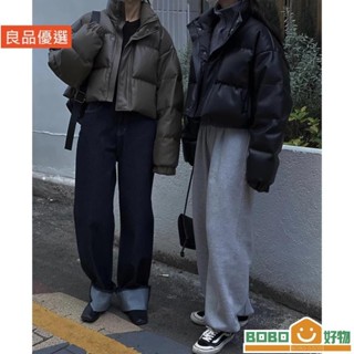 BOB好物❤歐美短版羽絨服女冬季寬鬆顯瘦加厚PU皮小個子麵包服棉外套只有一件綠色[lb008]L