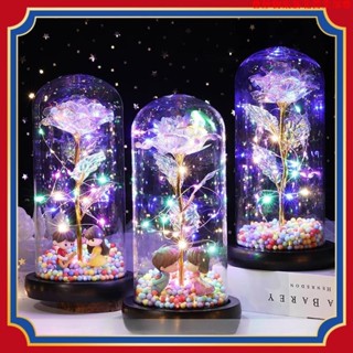新竹免運♕永生花 金箔玫瑰 炫彩 玻璃罩玫瑰花 情侶公仔 玻璃罩永生花 模擬玫瑰花禮盒 畢業禮物 生日禮物 耶誕節禮物