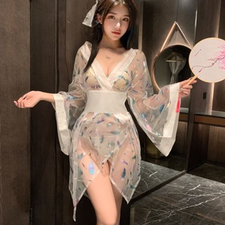 🌸熱銷免運🌸性感睡衣純欲日系睡裙透視和服浴袍短裙連衣裙氣質制服cos高階感 改良和服 日式浴衣 日式 COSPLAY