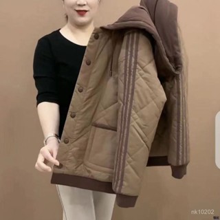 高品質🍁 安可拉紅2024新款連帽媽媽短款棉服棉襖時尚棉外套中老年棉衣寬鬆外套女