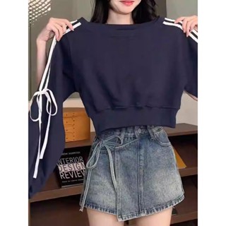 美式複古短款衛衣女秋季2024新款大碼小個子寬鬆圓領長袖套頭上衣