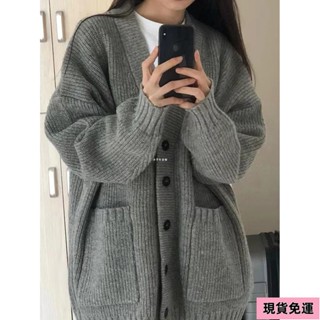🌸現H+免運🌸 秋天女裝 冬天女裝 針織上衣 針織衫 秋天外套 灰色中長款毛衣外套女春秋外搭外穿慵懶複古奶係穿搭秋冬