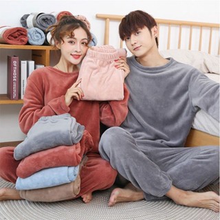 【限時超低價】秋冬季加絨加厚珊瑚絨睡衣女冬保暖寬鬆家居服套裝學生情侶加大碼
