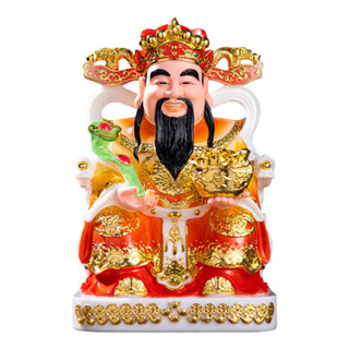 【免運 結緣】12寸聚寶白衣財神漢白玉16寸紅衣如意財神九龍財神爺家用供奉擺件